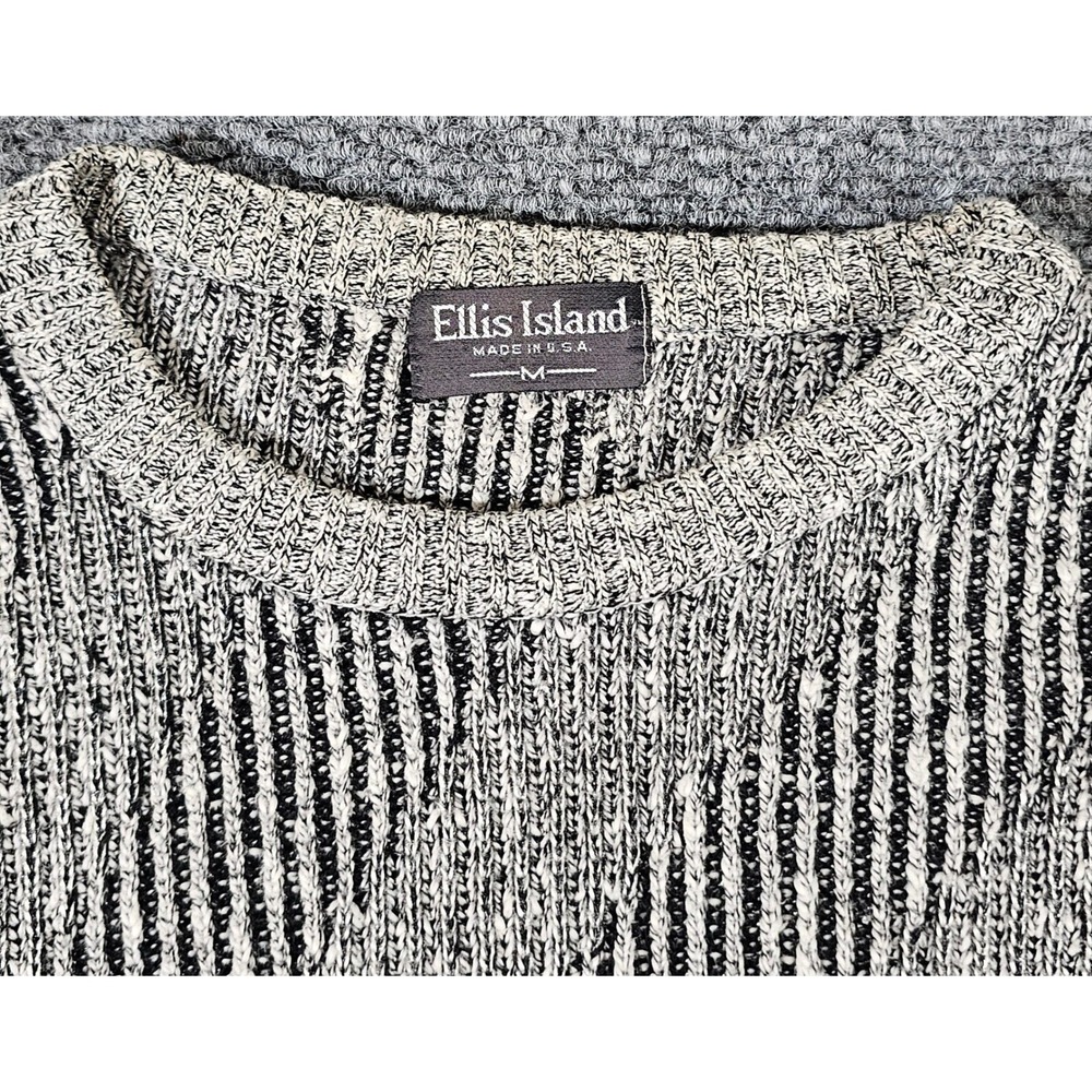 Ellis Island Striped Knit Sweater Vintage Made in USA‎ Gray Black Mens Size M - Picture 2 of 6